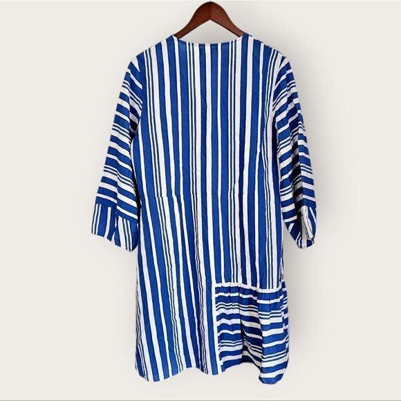 Chinti & Parker Blue Striped Crepe Parasol V-Neck Faux Wrap Oversized Dress 10 - Picture 4 of 8